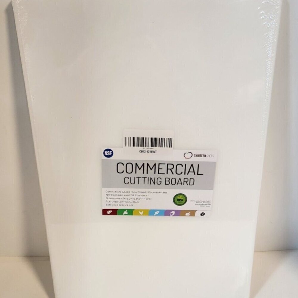 NEW Thirteen Chefs White Commercial Bar Cutting Board 18 x 12 x .5 BPA free